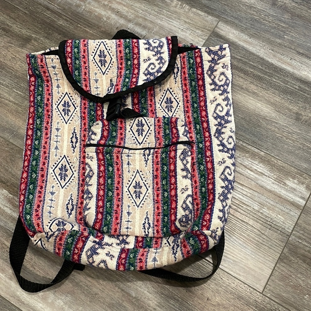 Woven tribal print backpack